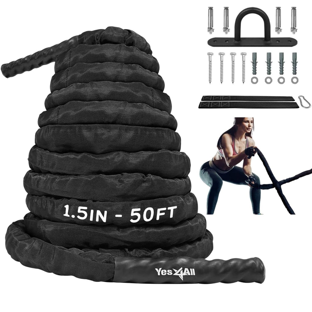 Yes4All Battle Exercise Training Rope with Protective Cover - 50mm x 15m