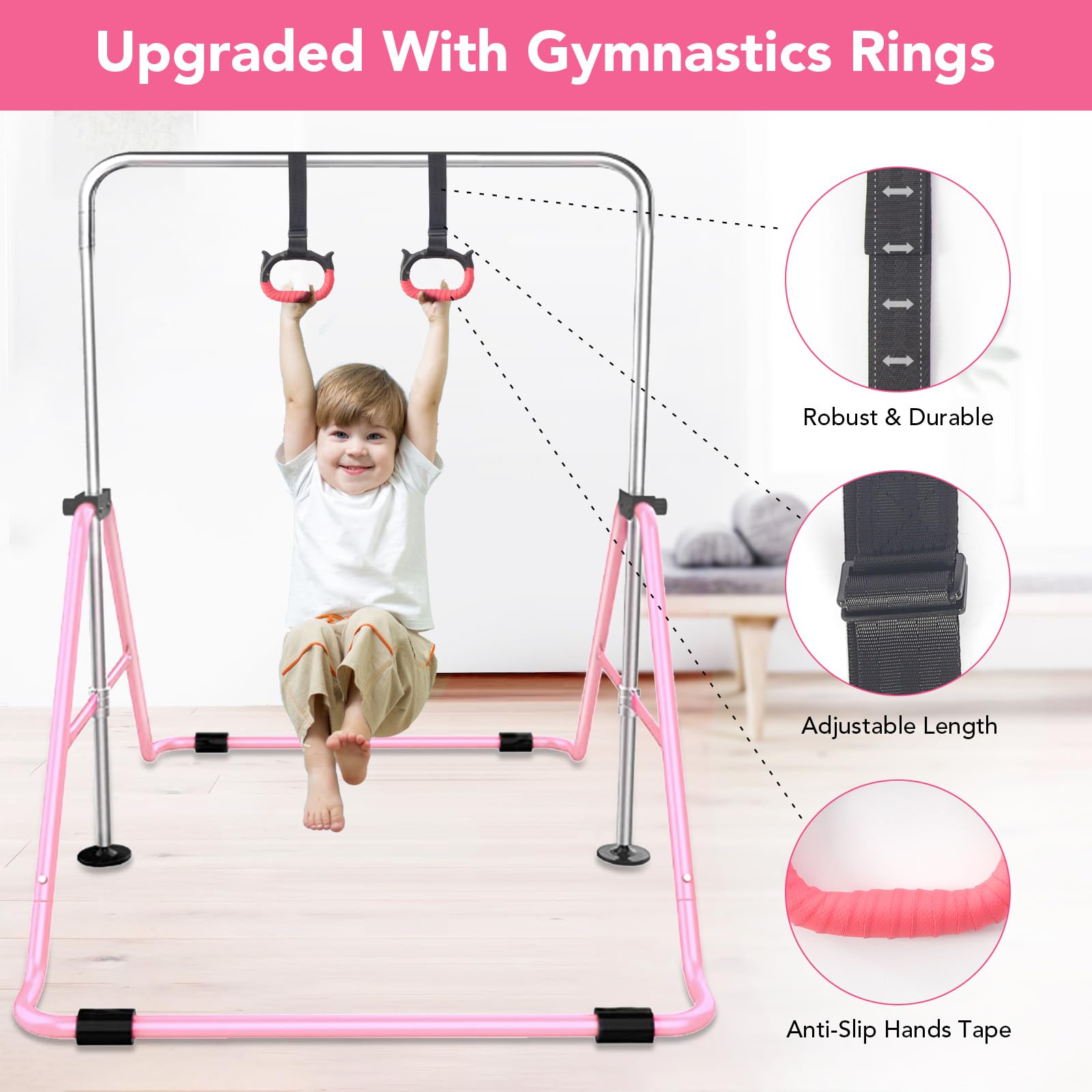 FBSPORT Kids Gymnastics Bar – Folding Adjustable Home Training Kip Bar