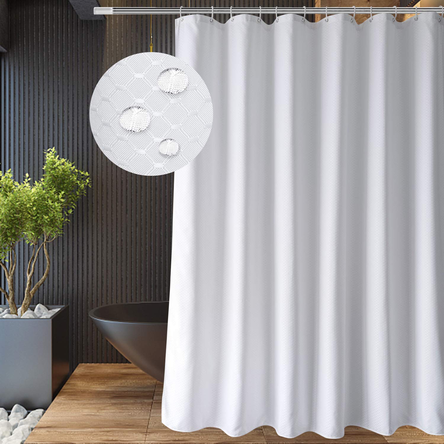 EurCross Extra Long White Waffle Shower Curtain | 180 x 220cm Fabric