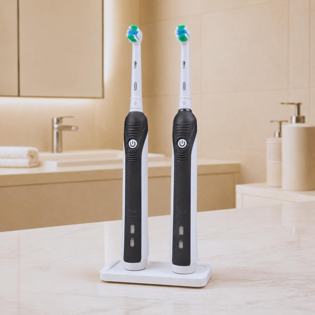 Electric Toothbrush Holder Stand Compatible with Oral-B Matte Ivory White, Double - image 2