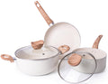 Nuovva 5pc Non-Stick Cookware Set – Cream Granite Induction Pots and Pans