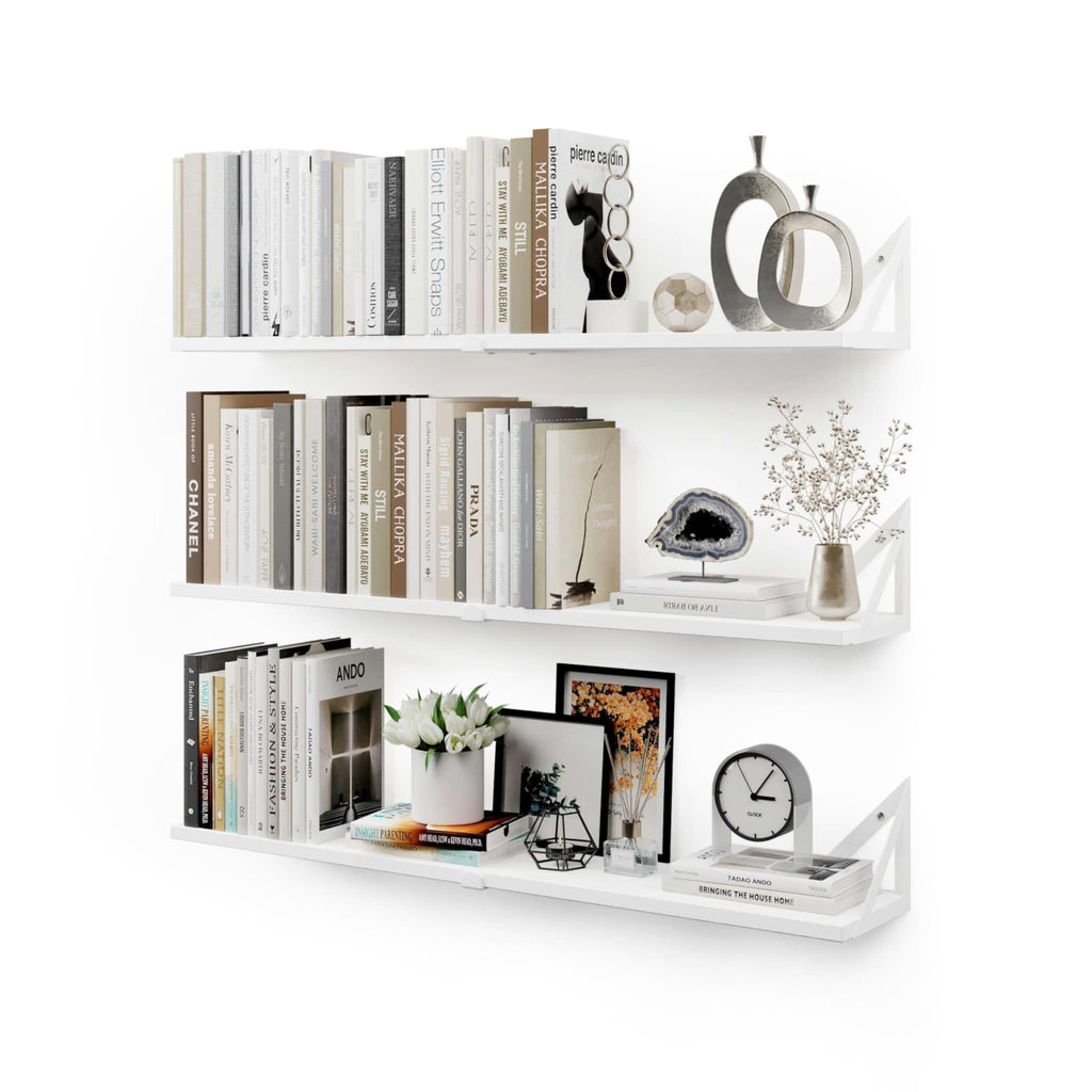 CASSA Floating Wall Shelves Set of 3 – Rustic Paulownia Wood Bookcase