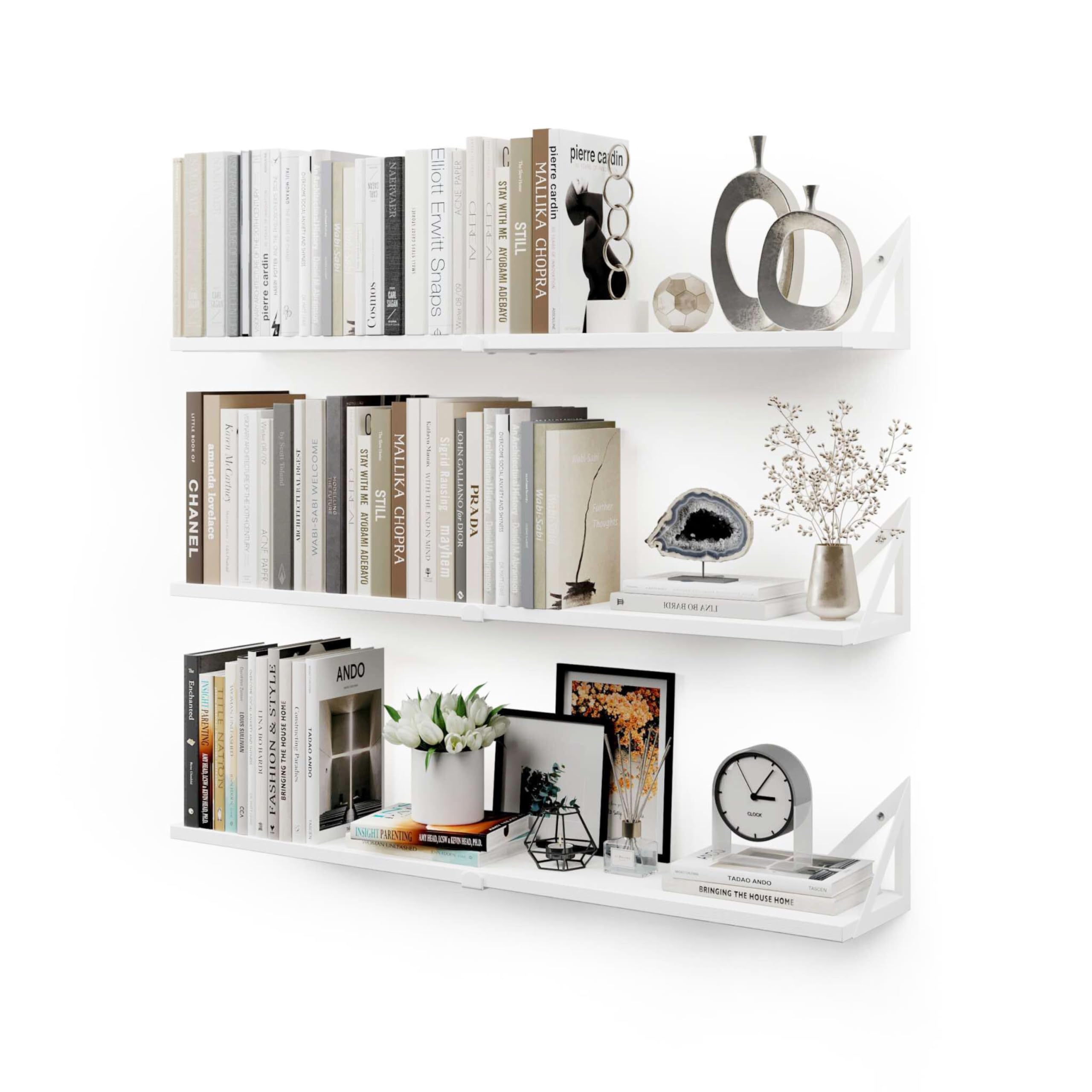 CASSA Floating Wall Shelves Set of 3 – Rustic Paulownia Wood Bookcase