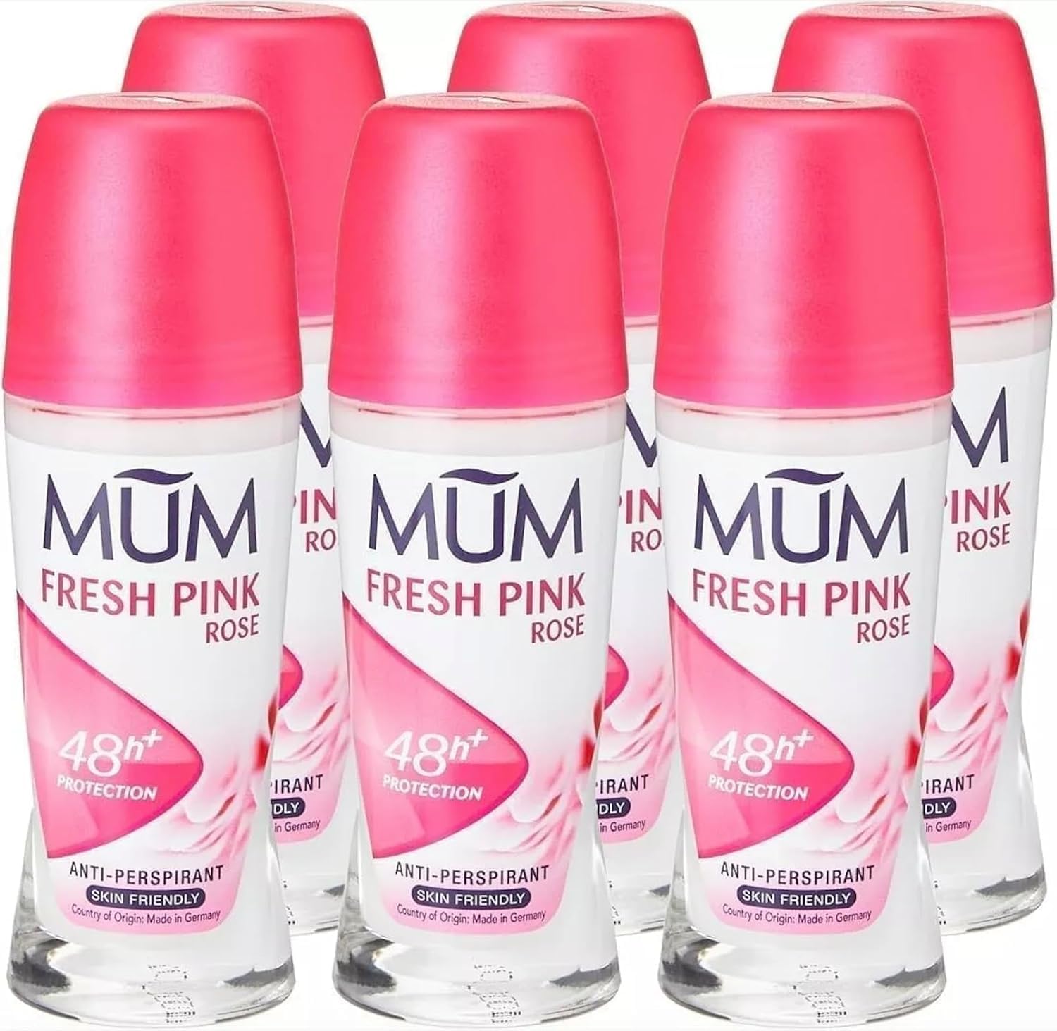 Mum Fresh Pink Rose Roll On Deodorant – 48h Anti-Perspirant Vegan 6 Pack