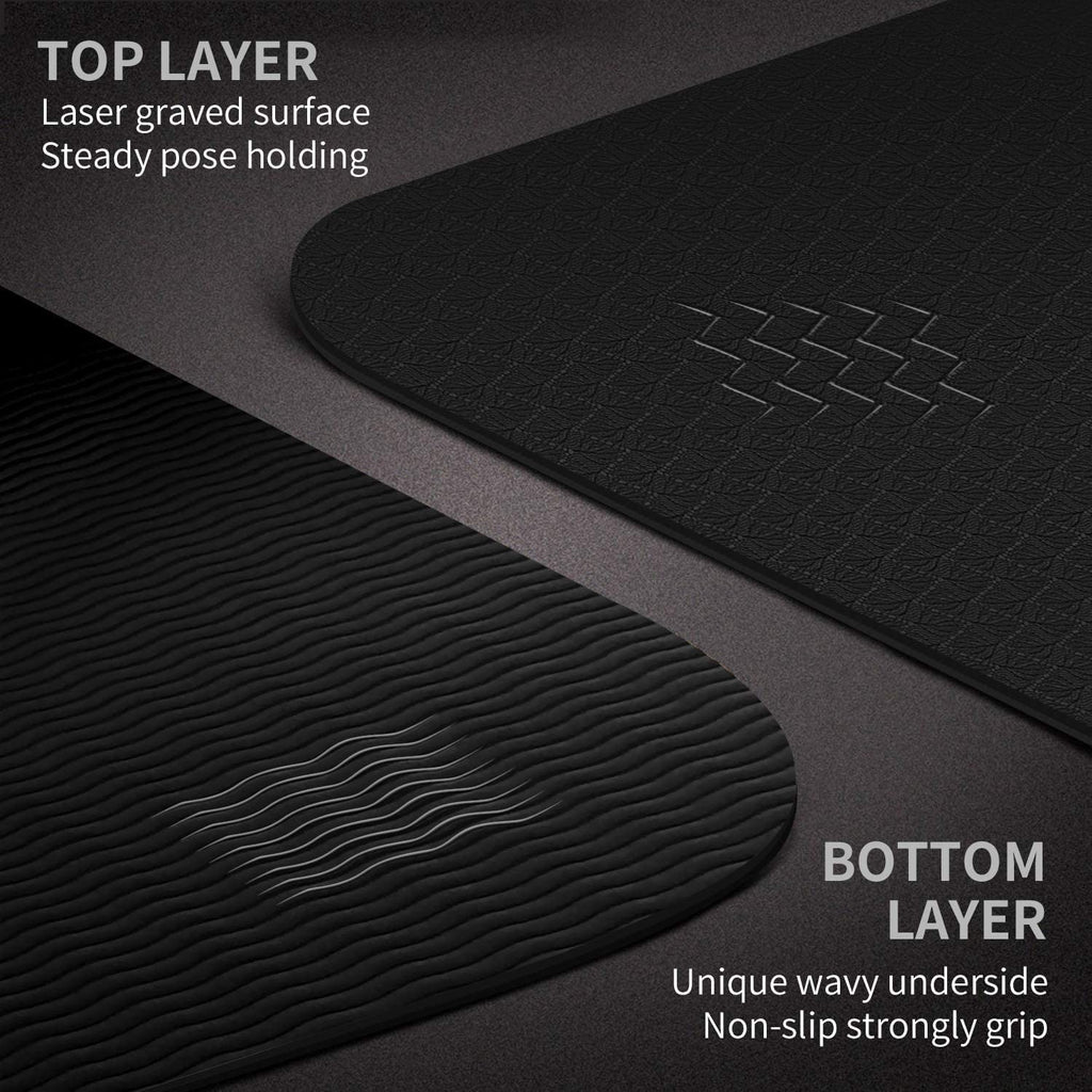 CAMBIVO Extra Long Wide Yoga Mat – 6mm Non Slip TPE Exercise Mat, Black