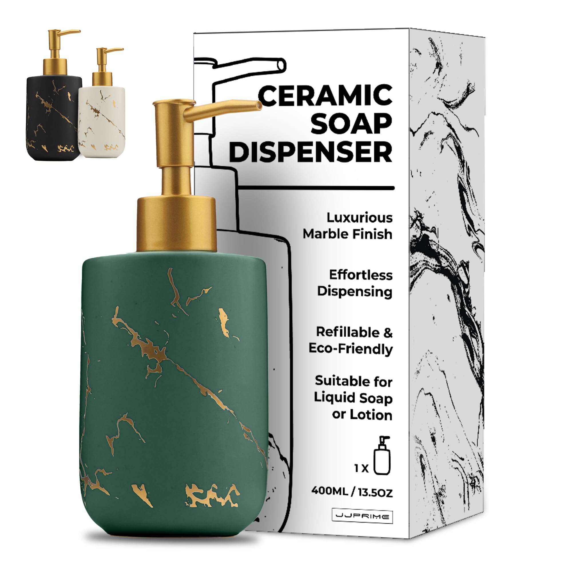 JJ PRIME Ceramic Marble Soap Dispenser – 400ml Green Hand Wash Pump