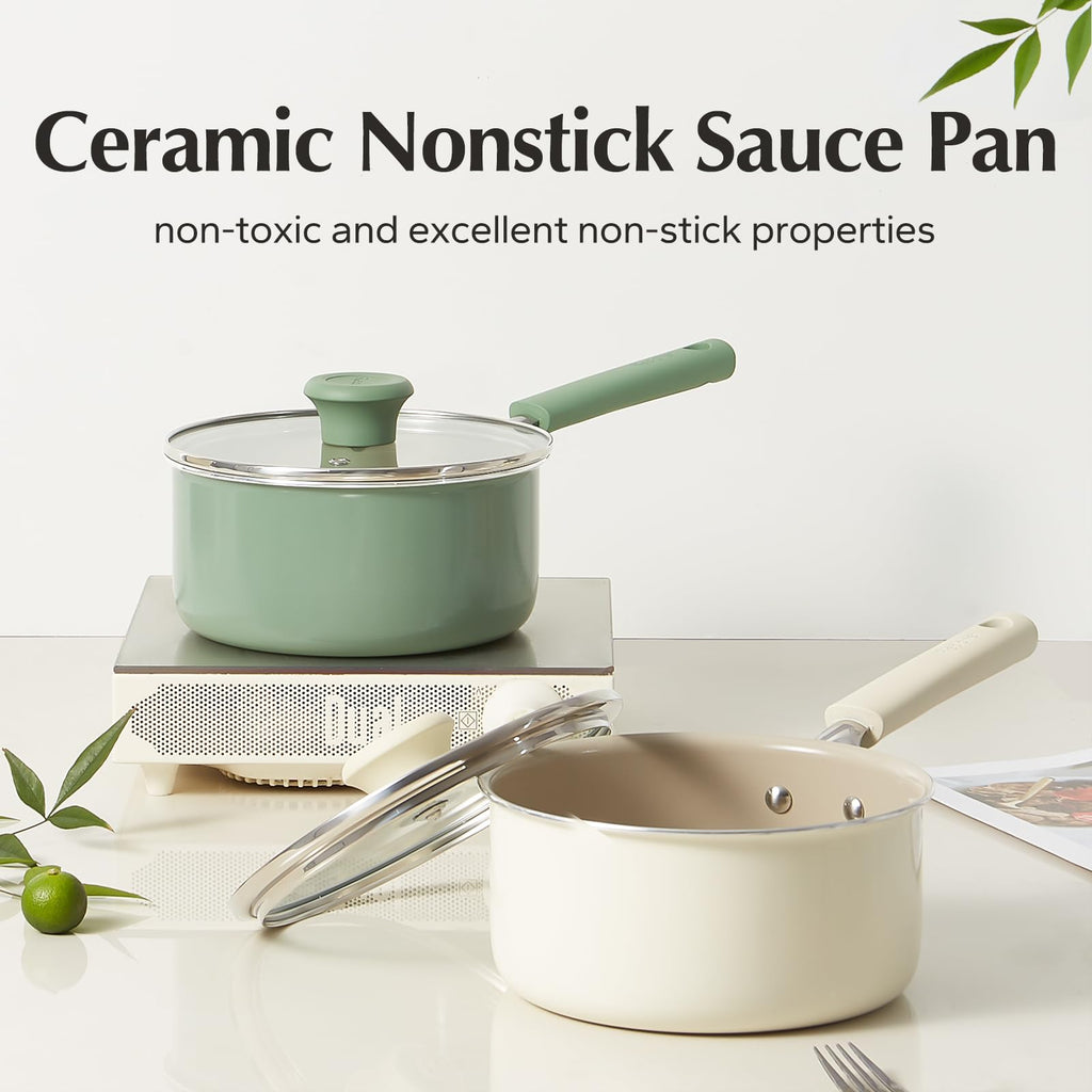 Redchef 18cm Ceramic Nonstick Saucepan with Lid | PFAS-Free Small Pot