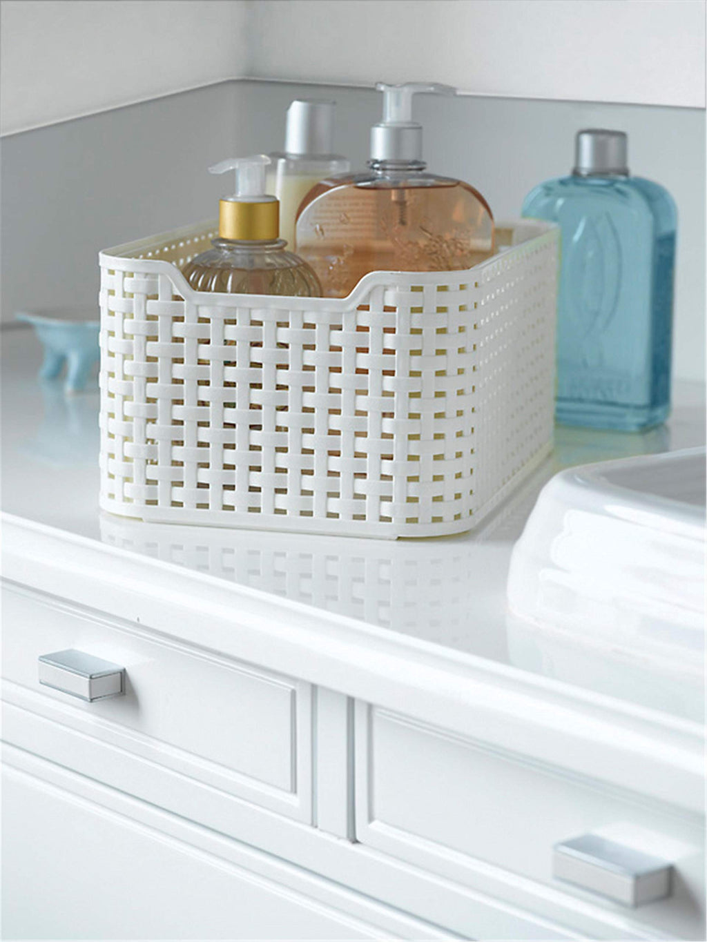 CURVER Style Rattan Effect Kitchen, Living room, Bathroom, Bedroom, Utility Small Rectangular Storage Basket 6 Litres - White - image 5