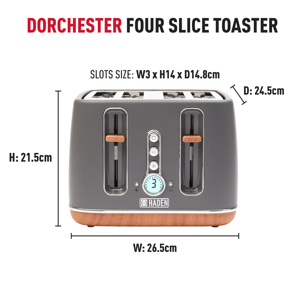 Haden Dorchester 4-Slice Toaster | Grey Digital Toaster with Wood Finish