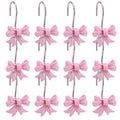 Jolof Store 12pcs Pink Bow Shower Curtain Hooks | Resin & Metal Hangers