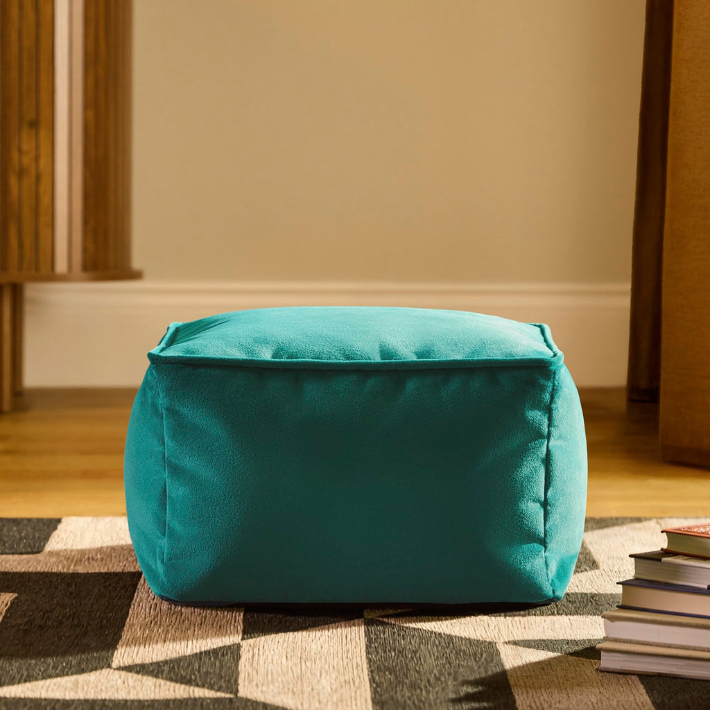 icon Amara Velvet Small Bean Bag Footstool with Filling Included, Teal