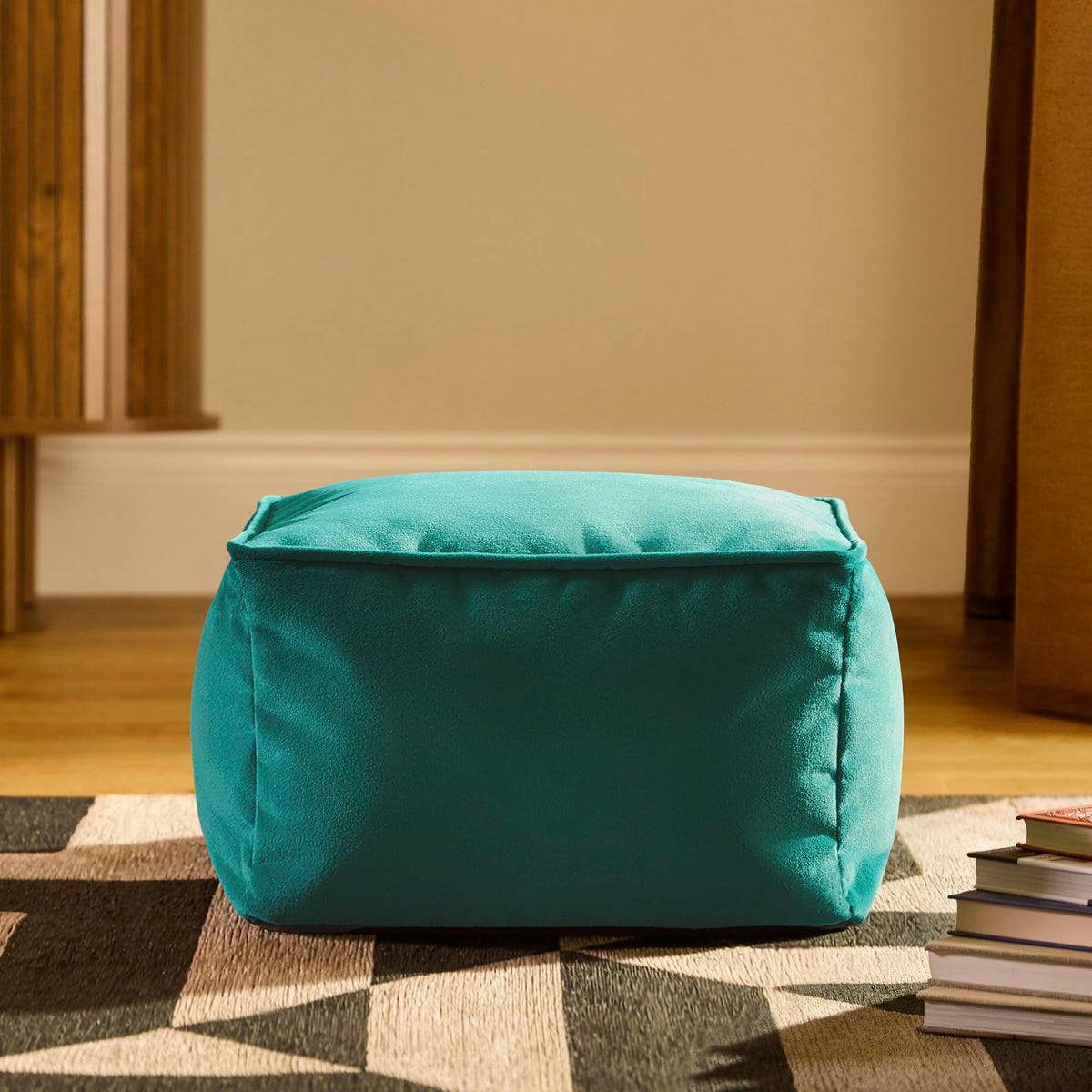 icon Amara Velvet Small Bean Bag Footstool with Filling Included, Teal