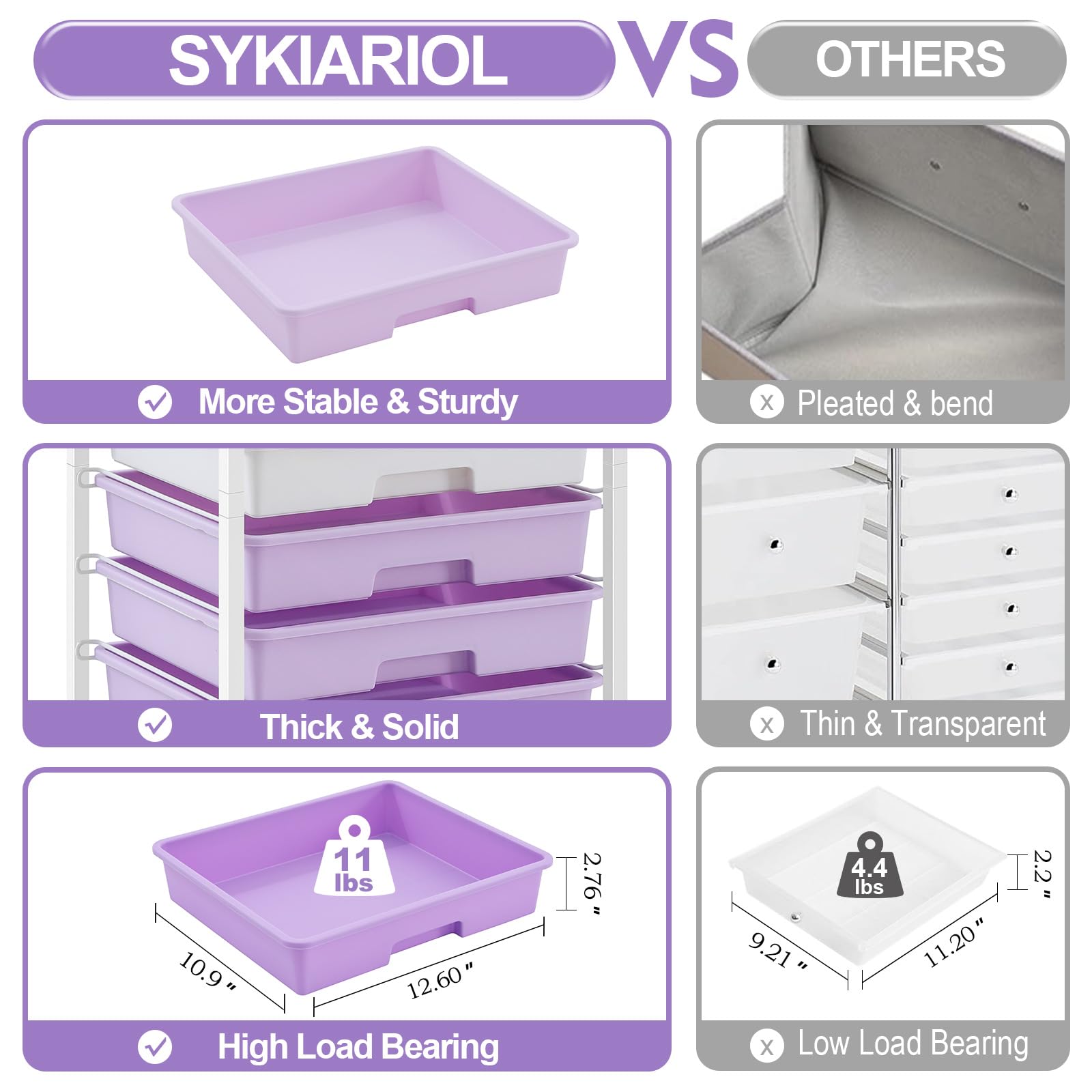 SYKIARIOL 8-Drawer Rolling Storage Trolley | Wooden Top Utility Cart