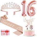 Sweet 16 Birthday Decorations Kit | Rose Gold Sash & Tiara