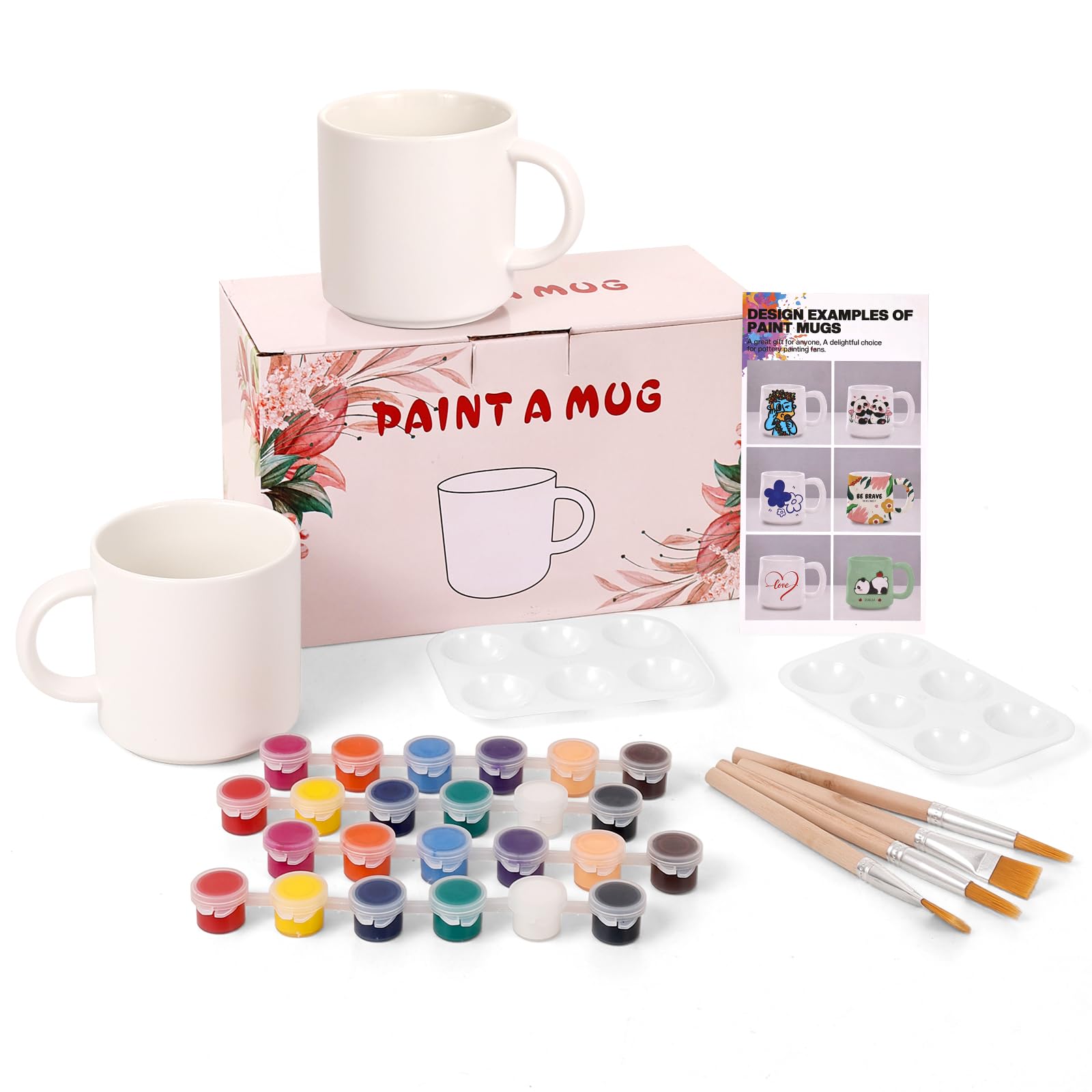 EILYGK Paint Your Own Mug Kit – 2 Blank Ceramic Mugs & 24 Paint Colors