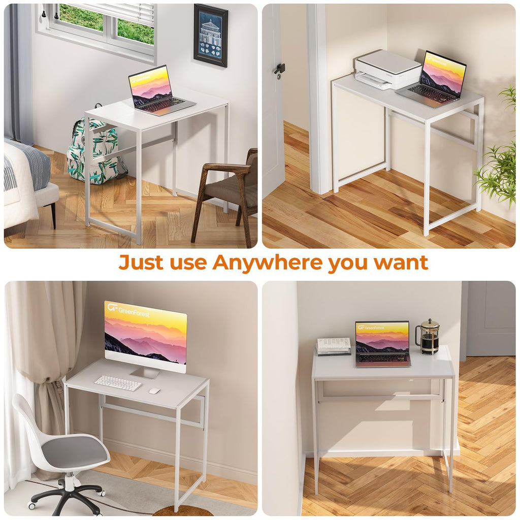 GreenForest Folding Desk 80cm No Assembly Required for Small Space, White - image 5
