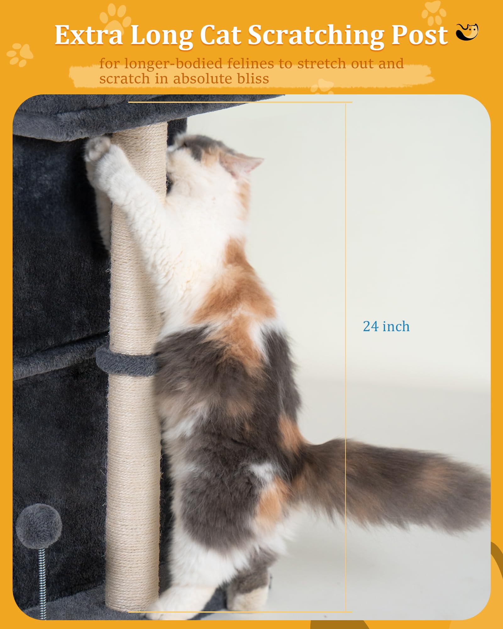 Aechonow 61cm Cat Tree Tower | 2 Condos & Large Perch | Dark Gray