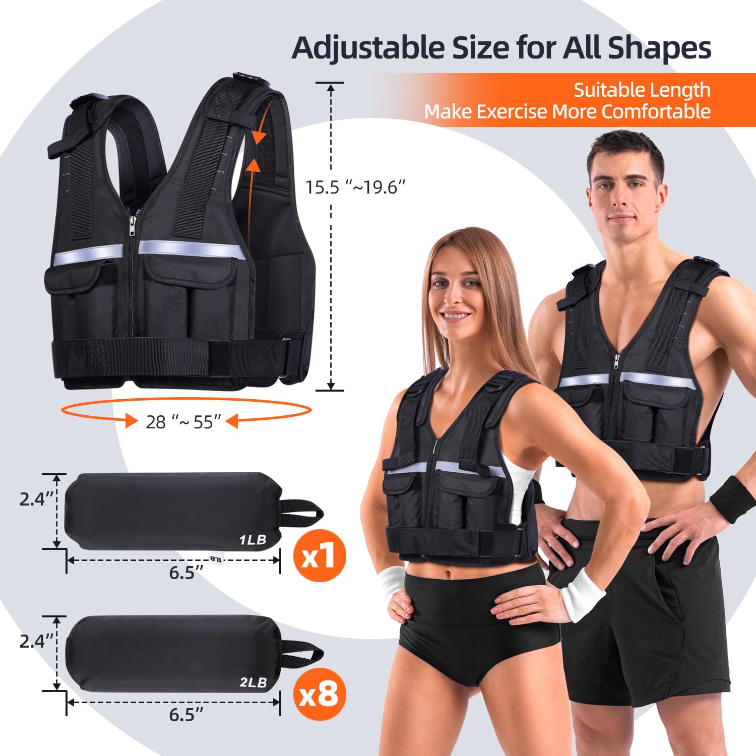 Sportneer Adjustable Weighted Vest 0.9-8kg | Neoprene Running Vest