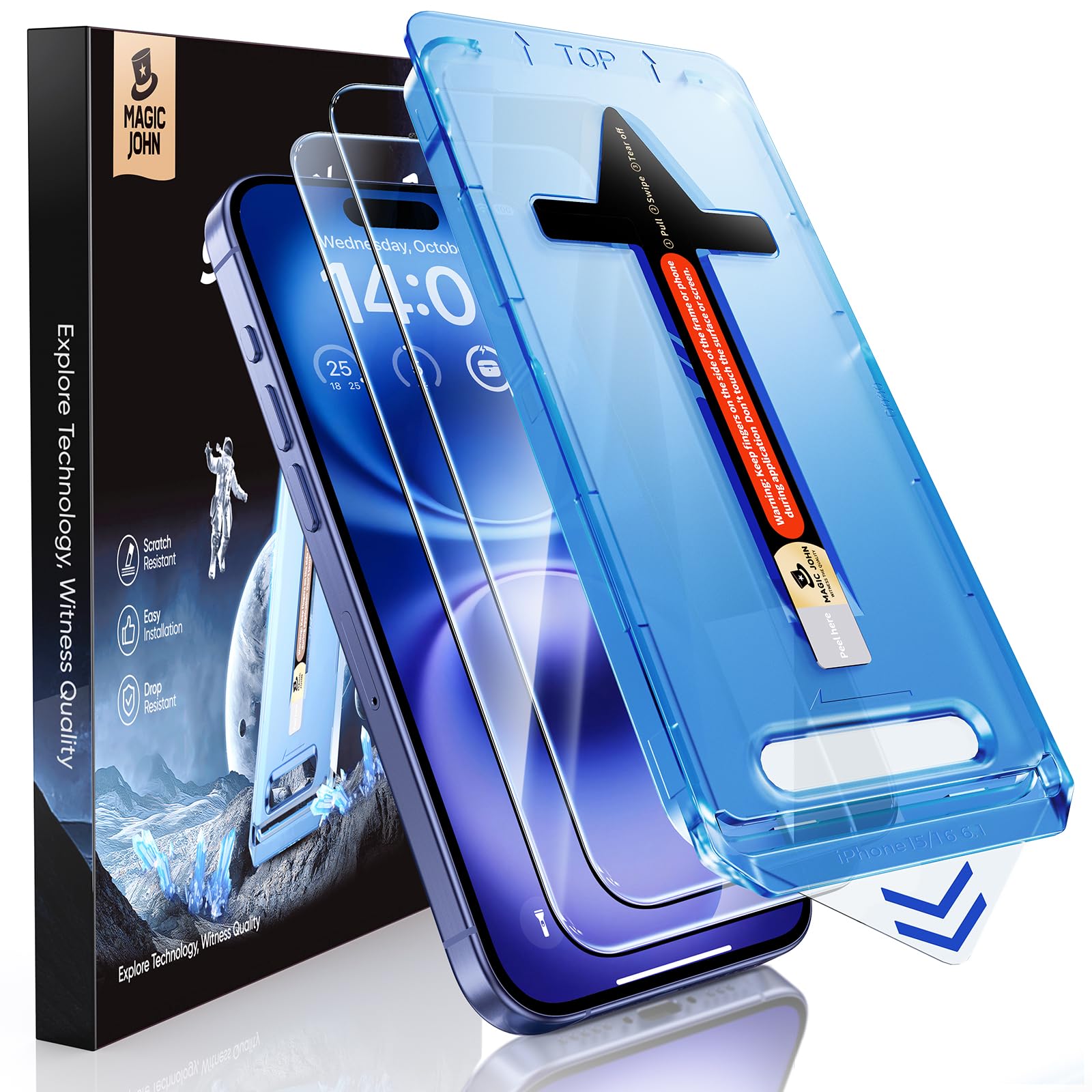 MAGIC JOHN iPhone 16 Screen Protector – 2 Pack Tempered Glass HD Clear
