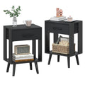 OYRREU Bedside Tables Set of 2 – Modern Black Nightstand with 2 Drawers