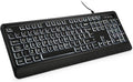 BERGUF Large Print Backlit Keyboard | Quiet Wired USB Full Size LED