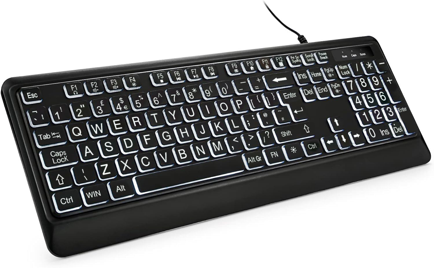 BERGUF Large Print Backlit Keyboard | Quiet Wired USB Full Size LED