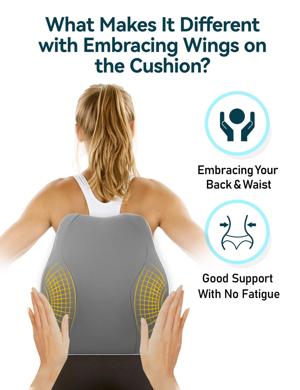 Travel Ease Memory Foam Lumbar Support Cushion for Office Chairs - Grey