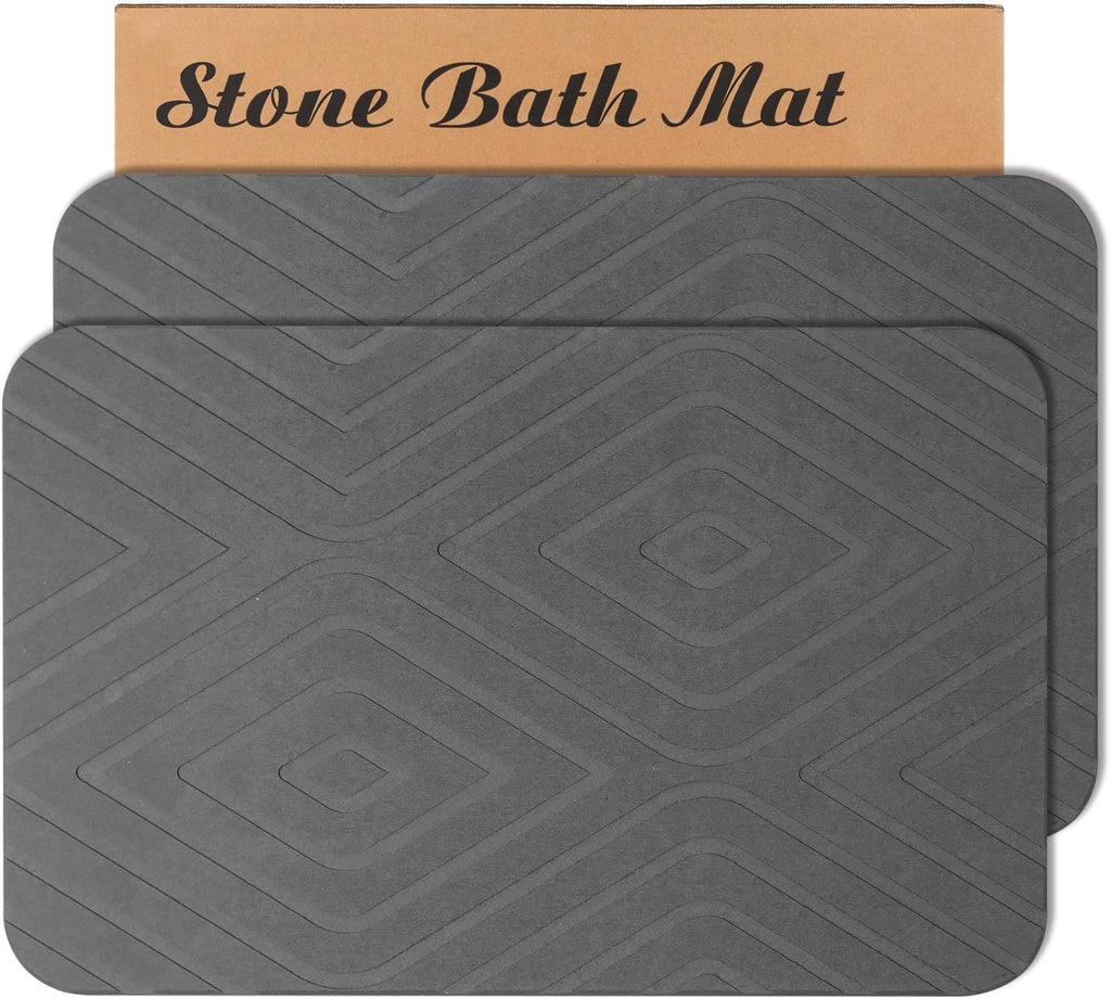 HUMIGA 2 Pack Diatomaceous Earth Stone Bath Mat – Non-Slip Grey, 24x15