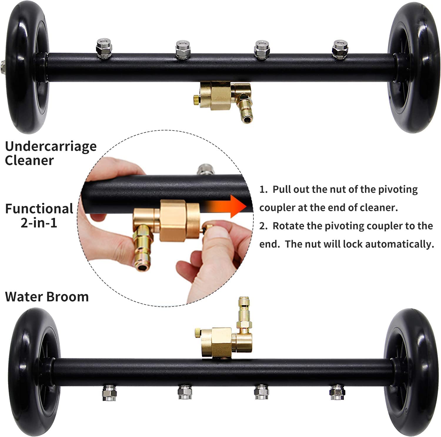 YUET 2-in-1 Pressure Washer Undercarriage Cleaner & 16" Water Broom