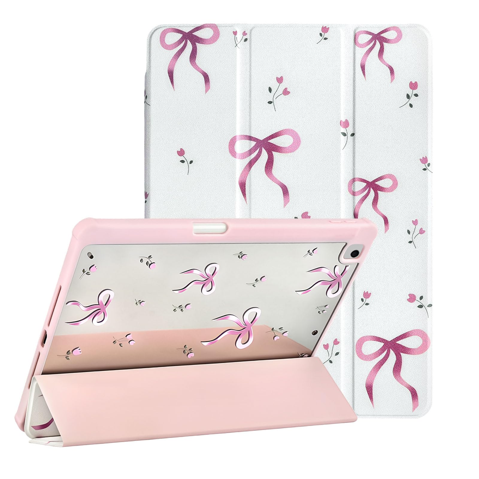 Fycyko iPad 10.2 Case - Floral Bow Print Trifold Stand with Pencil Holder