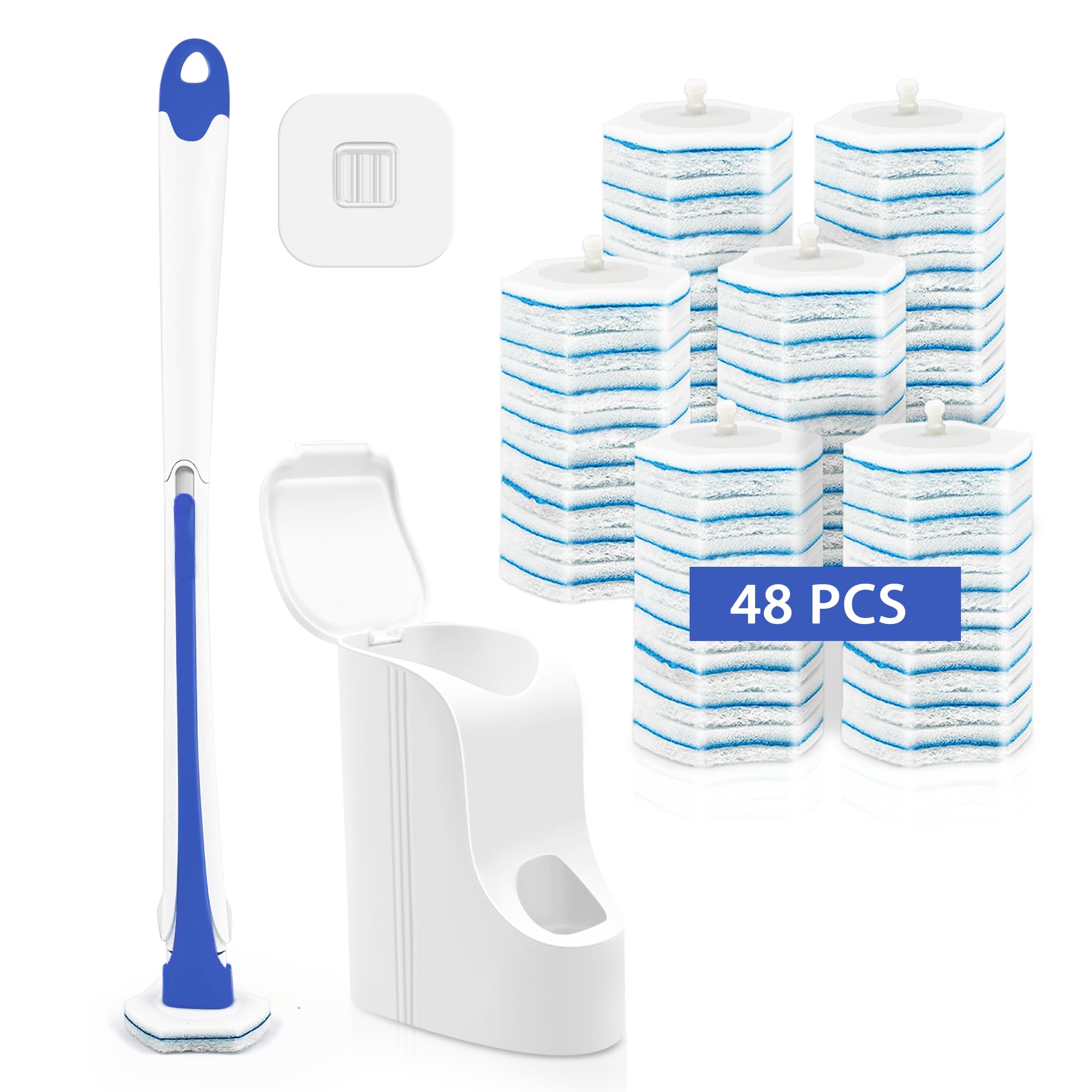 JEHONN Disposable Toilet Brush Set | Wall Mounted Wand with 48 Refills