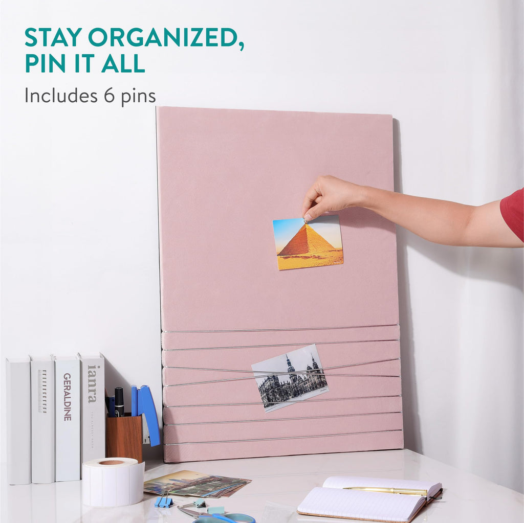 Navaris Large Velvet Photo Pin Board – Pink Wall Decor Memo Organizer