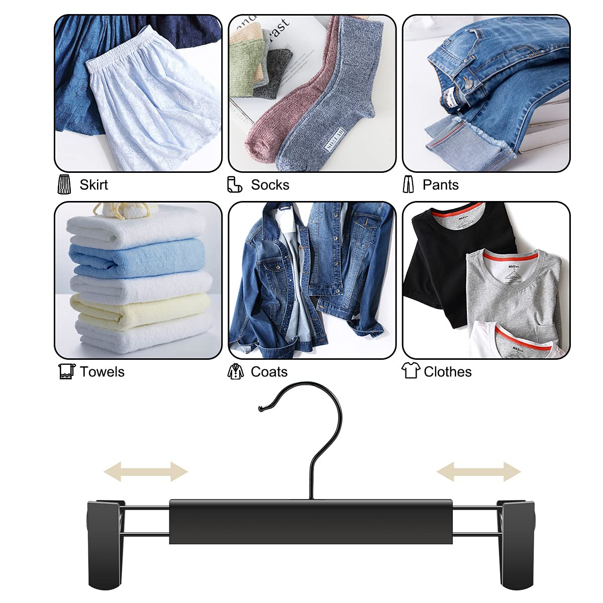 GUANJUNE Clothes Pants Hangers, Space-Saving Skirt Holders with 360 ° Swivel Hooks, Adjustable Clips, Trouser Hangers - image 4