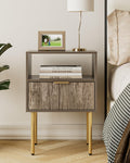 HEYZOEY Modern Boho Bedside Table – Wooden Nightstand with Drawer, Grey