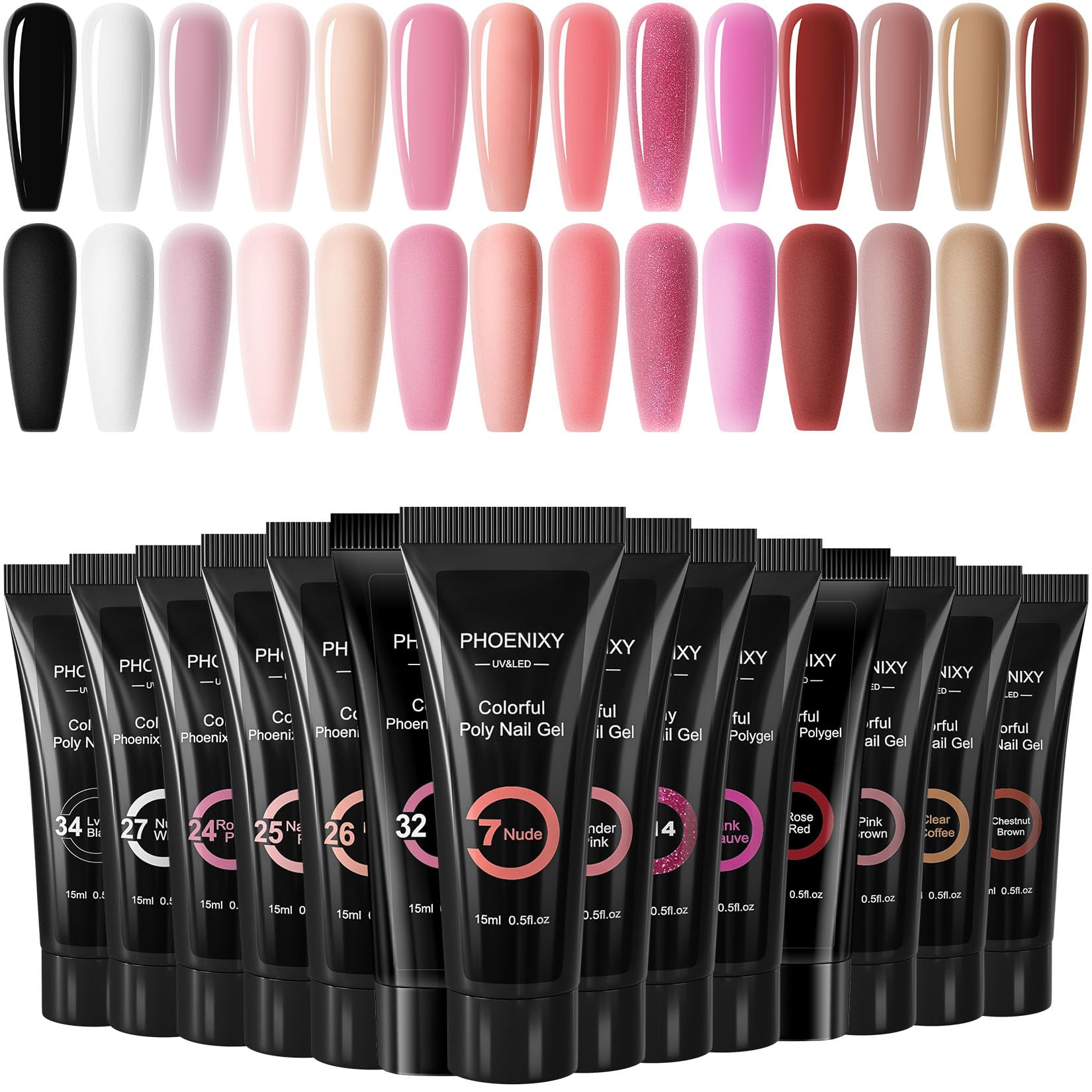 Phoenixy 14 Colors Poly Nail Gel Kit | 15ml Builder Nail Extension Set
