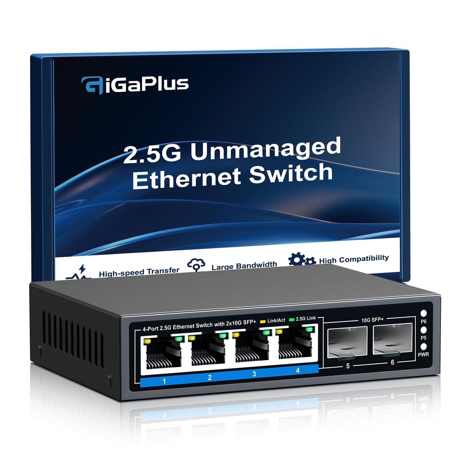 GiGaPlus 6 Port 2.5Gb Unmanaged Ethernet Switch | 4x2.5G, 2x10G SFP+