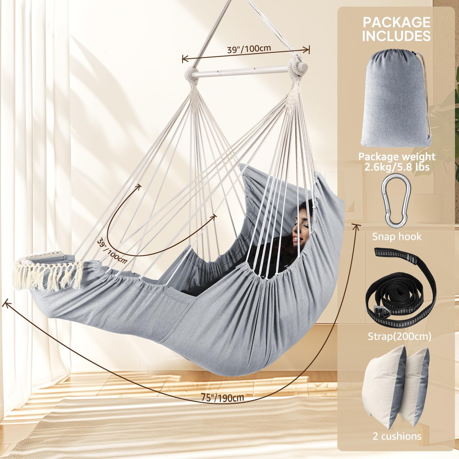Chihee Hammock Chair with Foot Rest | Metal Spreader Bar Swing Chair
