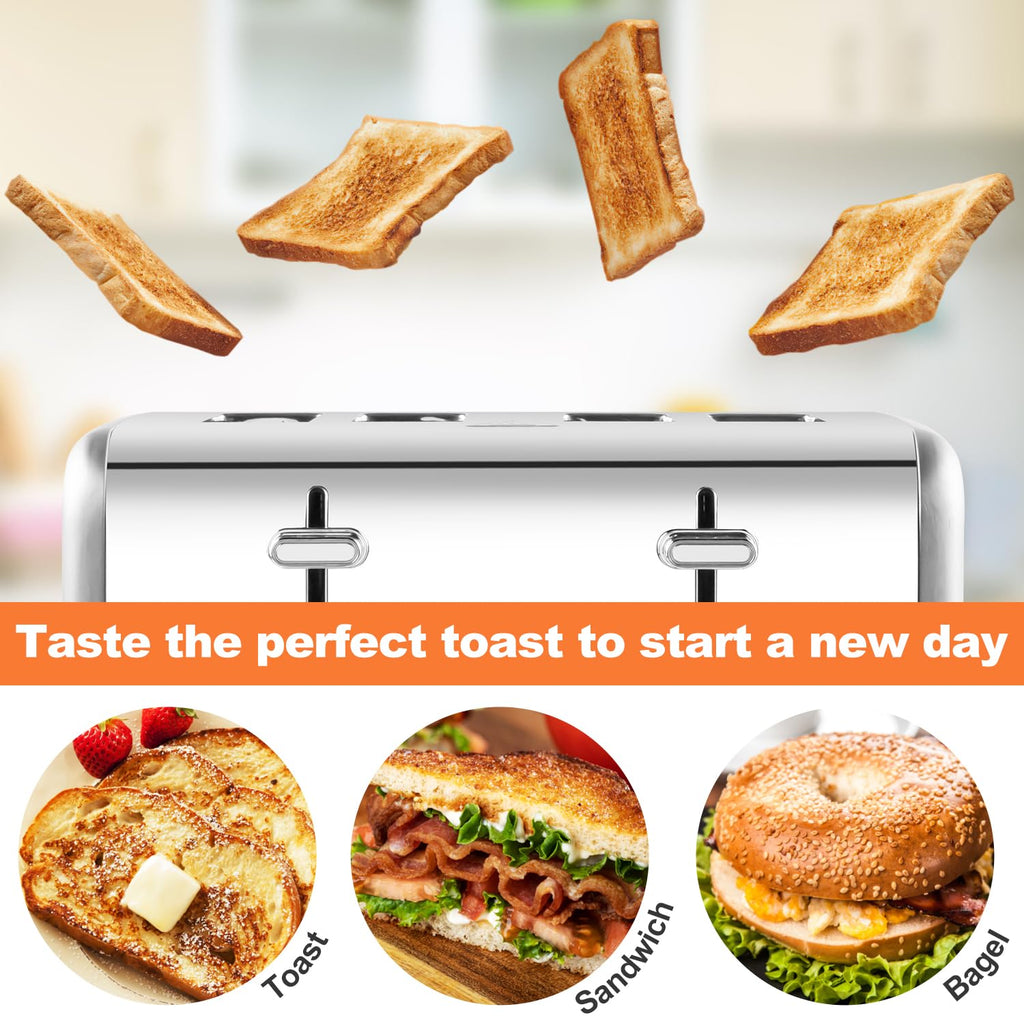Cusimax 4-Slice Stainless Steel Toaster with LED Display & Wide Slots