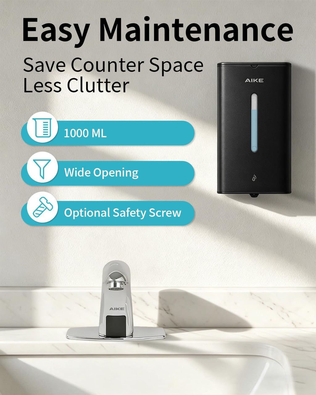 AIKE Square Automatic Soap Dispenser for Liquid, Stainless Steel Dispenser