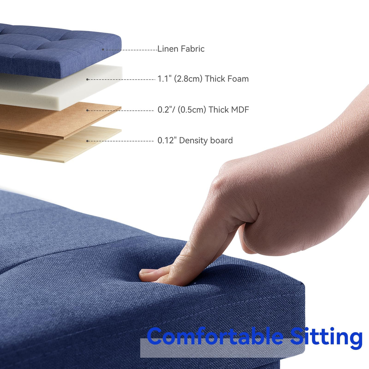 BRIAN & DANY Ottoman Storage Box with 4 Wood Legs, Linen Storage Ottoman for Living Room, Blue, 76 x 38 x 38 cm - image 3