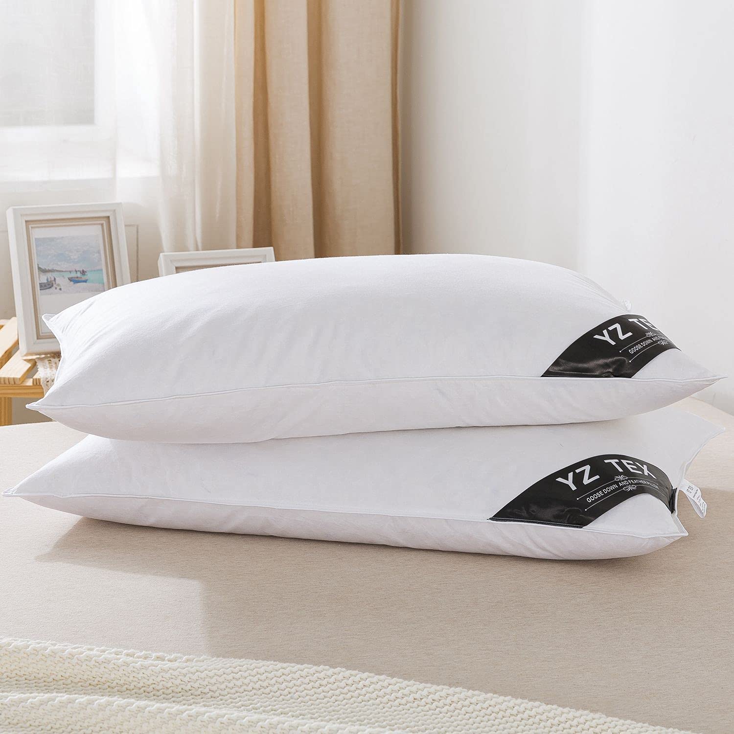 YZTEX Goose Feather and Down Pillows | 100% Cotton Shell | 2 Pack