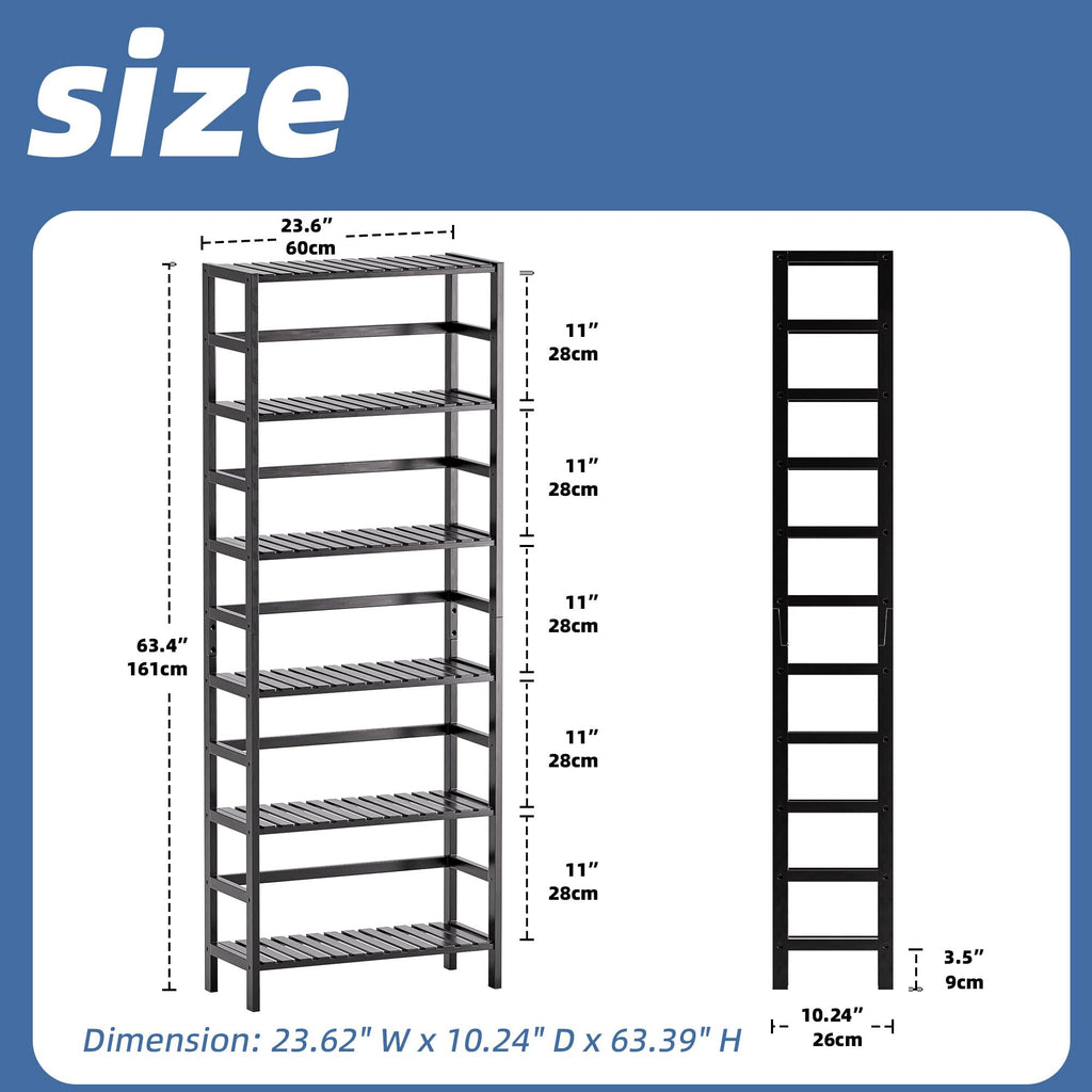 HITNET 6-Tier Bamboo Bookshelf – Tall Adjustable Open Storage Unit, Black