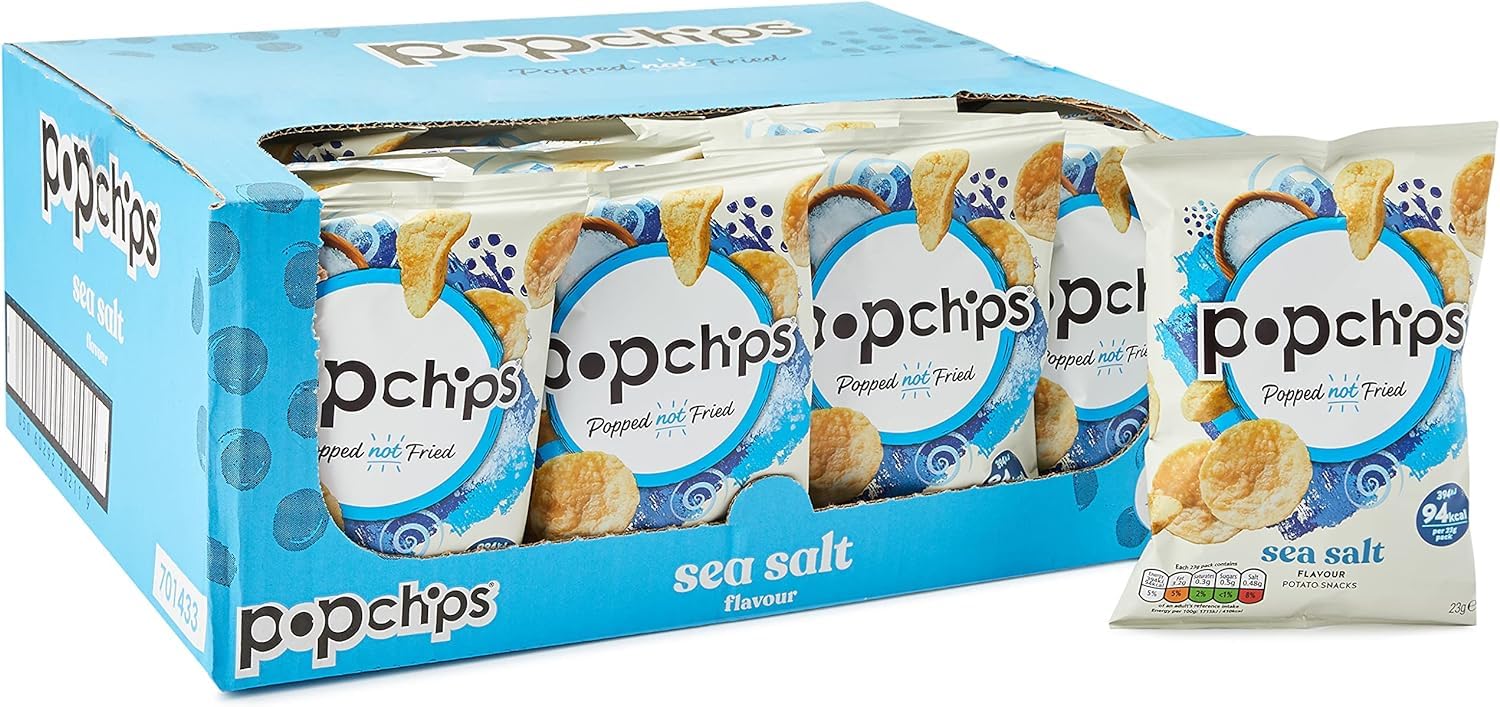Popchips Sea Salt Popped Potato Crisps - 23g (Pack of 24) | Vegan