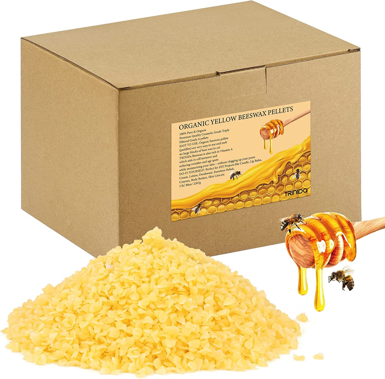 TRINIDa Yellow Beeswax Pellets – 2.26kg Cosmetic Grade for Candle Making
