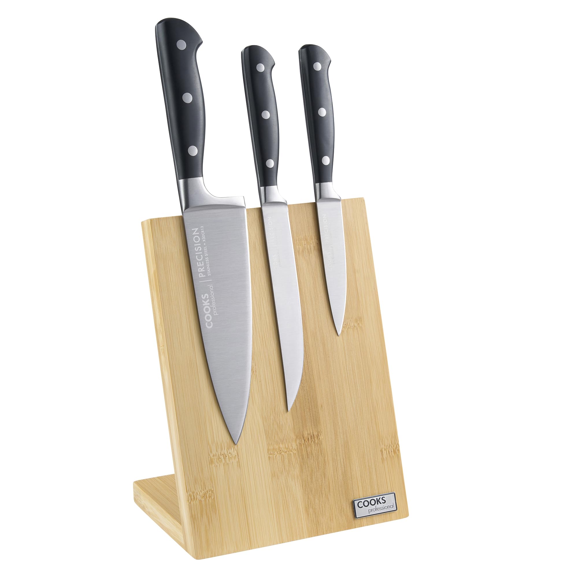 Cooks Professional 3 Piece Knife Set with Magnetic Bamboo Block