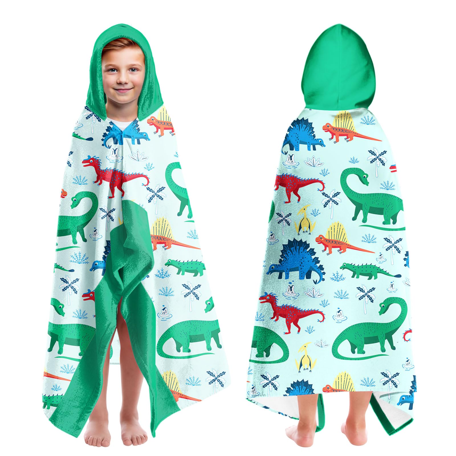 Jolof Store Dinosaur Hooded Beach Towel for Boys – Quick Dry 30x50 Inch