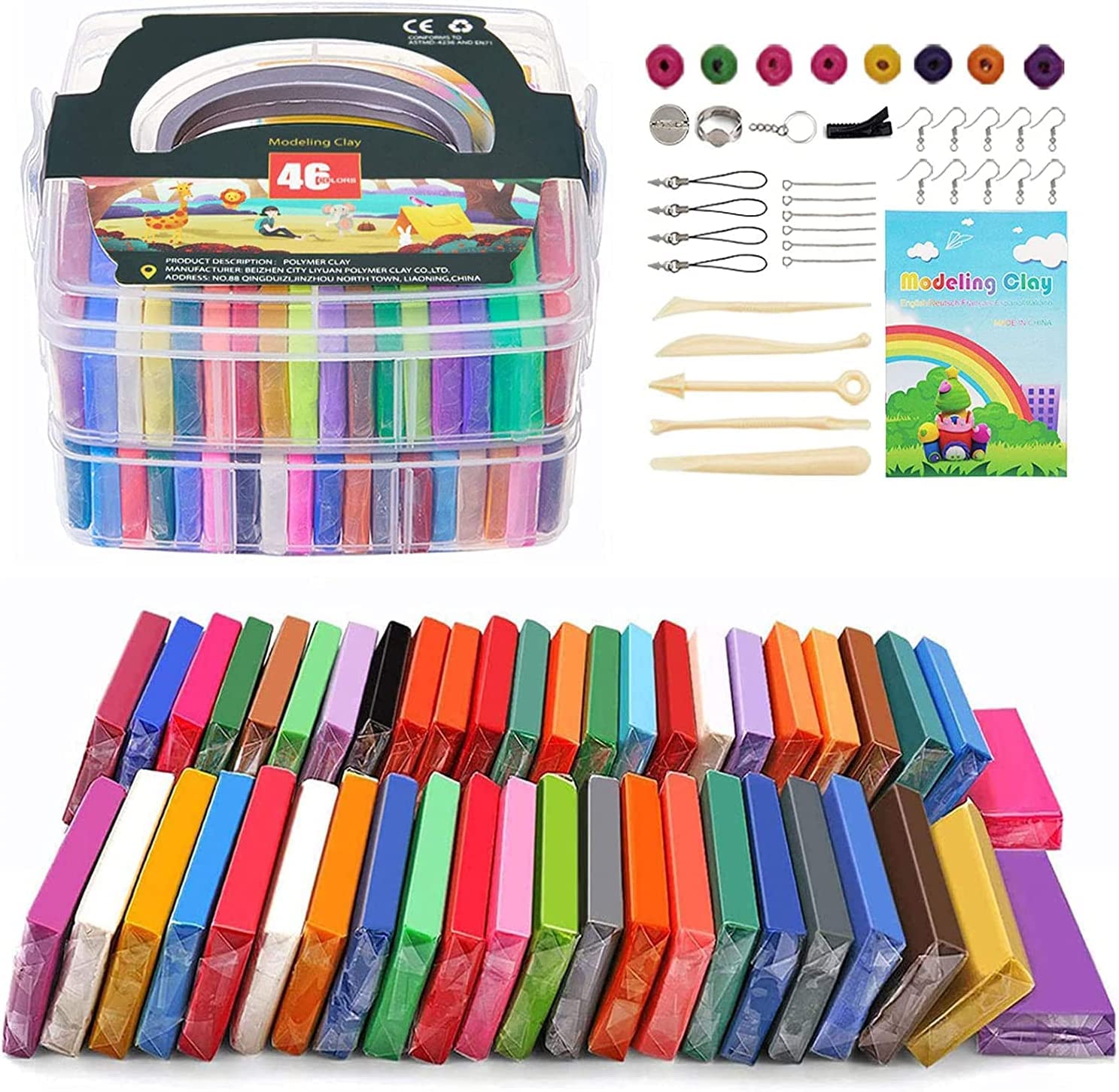 46 Colors Oven Bake Polymer Clay Kit – 1.28kg Modeling Set