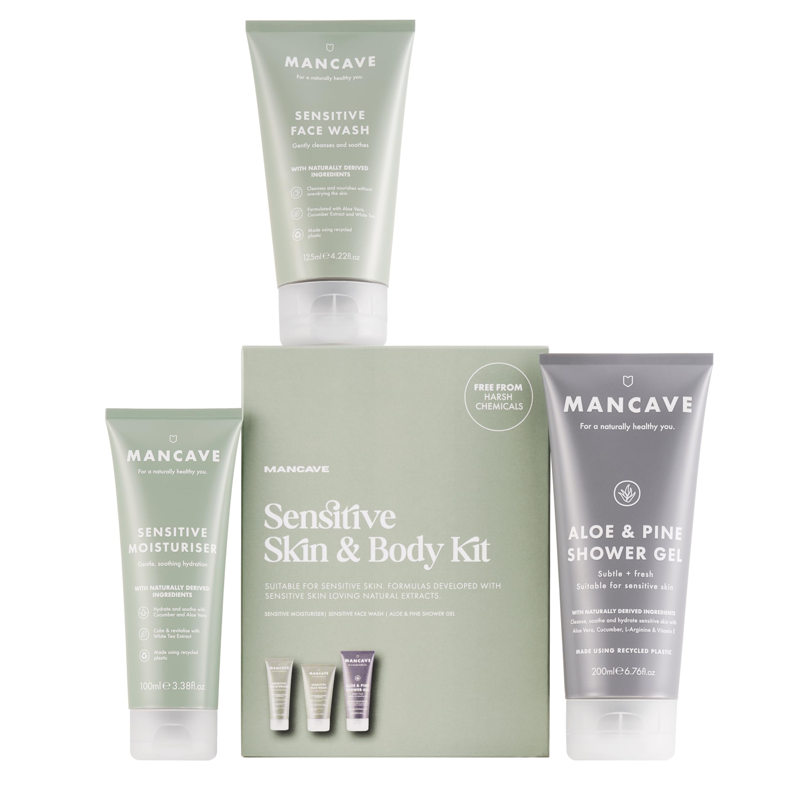 ManCave Sensitive Skincare & Body Gift Set | 3-Piece Vegan Grooming Kit