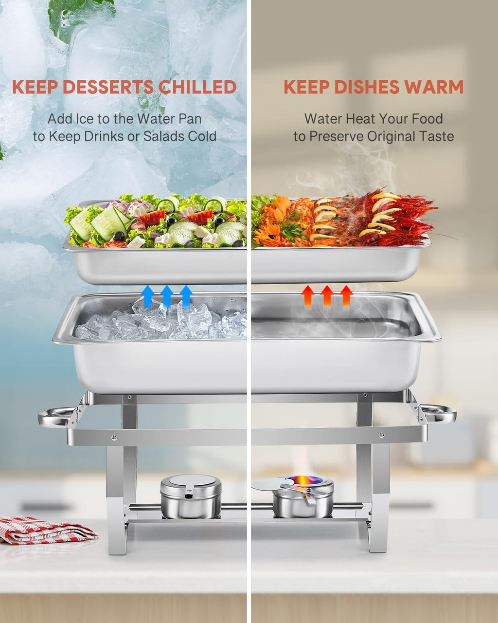 WILPREP Chafing Dish Buffet Set of 2 | 9L Stainless Steel Food Warmer