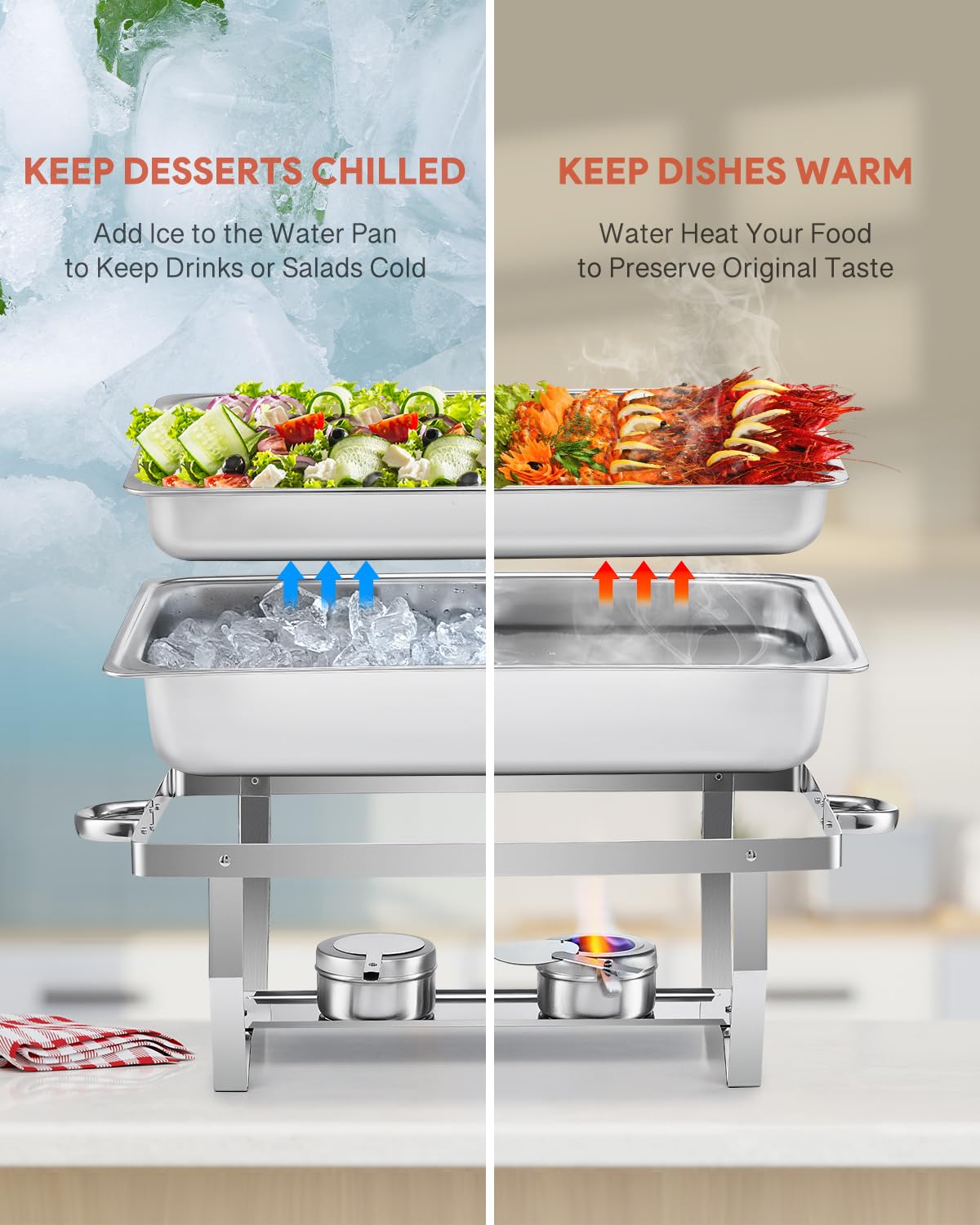 WILPREP Chafing Dish Buffet Set of 2 | 9L Stainless Steel Food Warmer